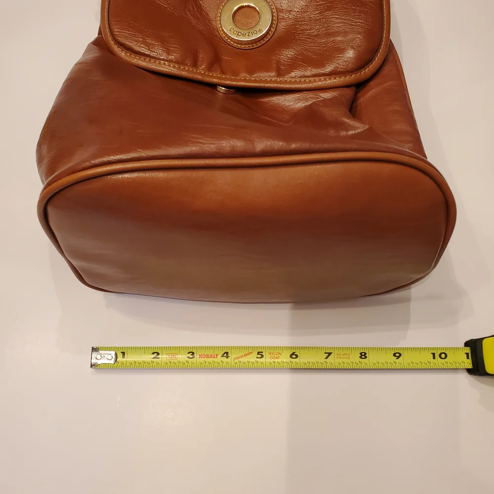 Vintage Capezio Cognac Bucket Crossbody Bag – Classic Gold Medallion